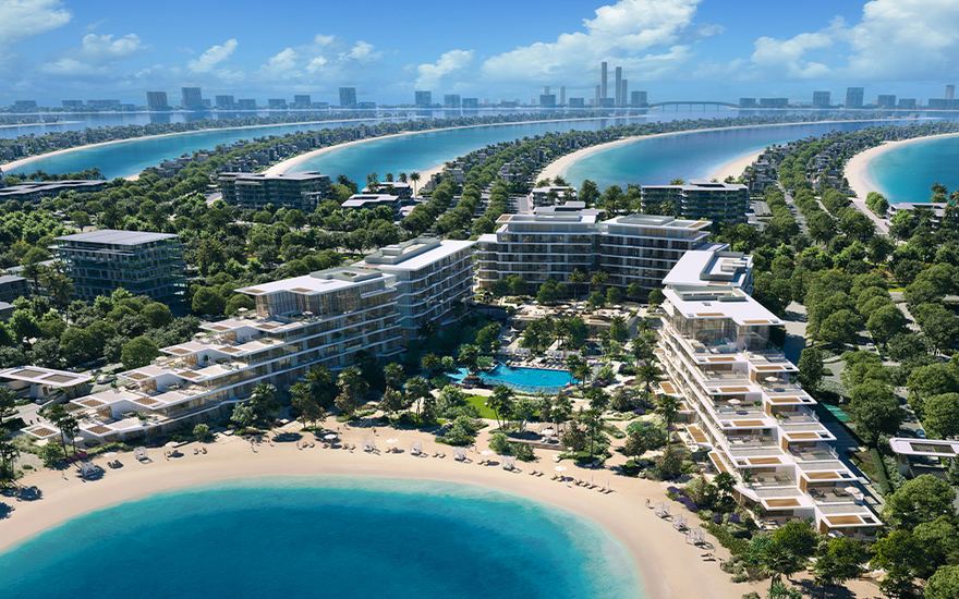 Palm Central Private Residences Frond N — aerial view of the beachfront enclave on Palm Jebel Ali
